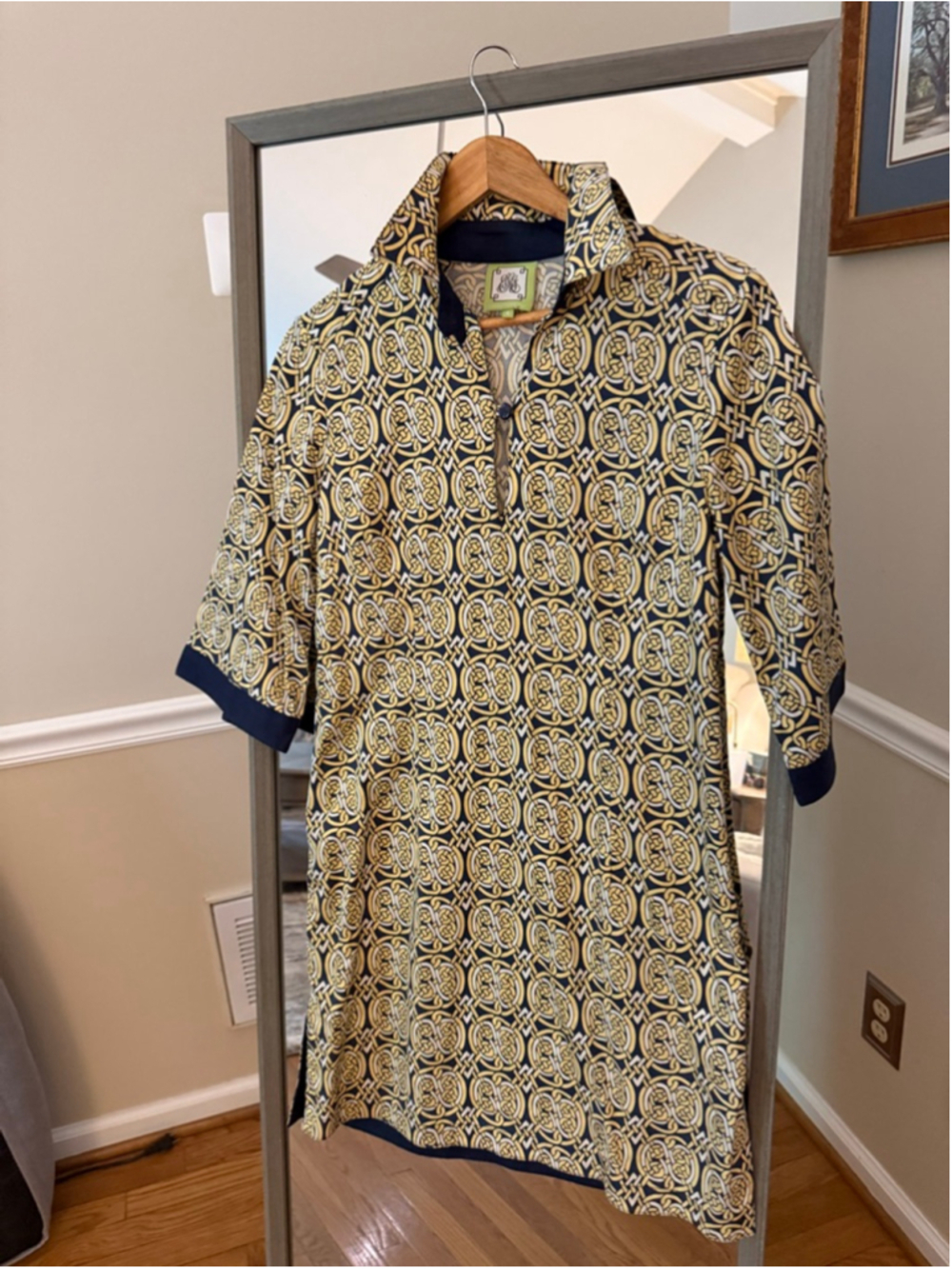 Women's Elizabeth McKay Shift DressSize 6 Yellow Navy Geometric